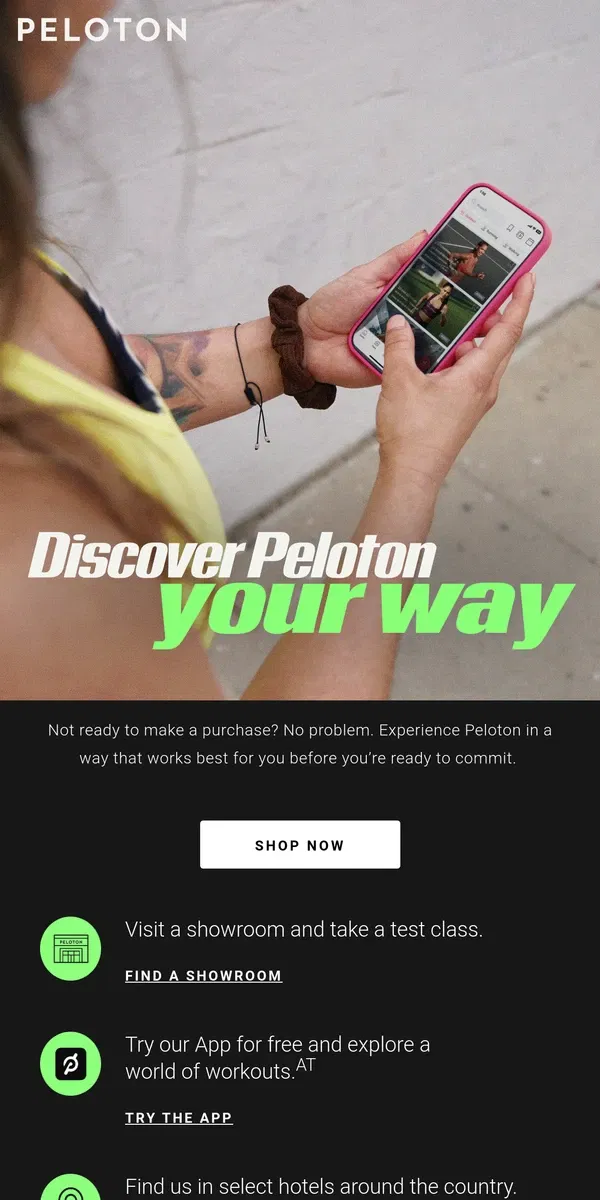 Email from Peloton. Try Peloton before you buy