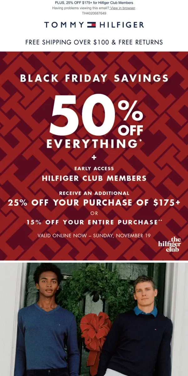 Email from Tommy Hilfiger. Get ahead with 50% off everything now!