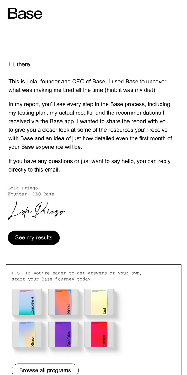 Email from Base. Check out my actual Base app results...