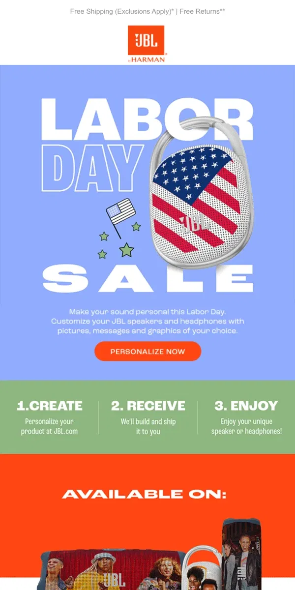 Email from JBL. Customize Your JBL: Up to 40% Off This Labor Day!