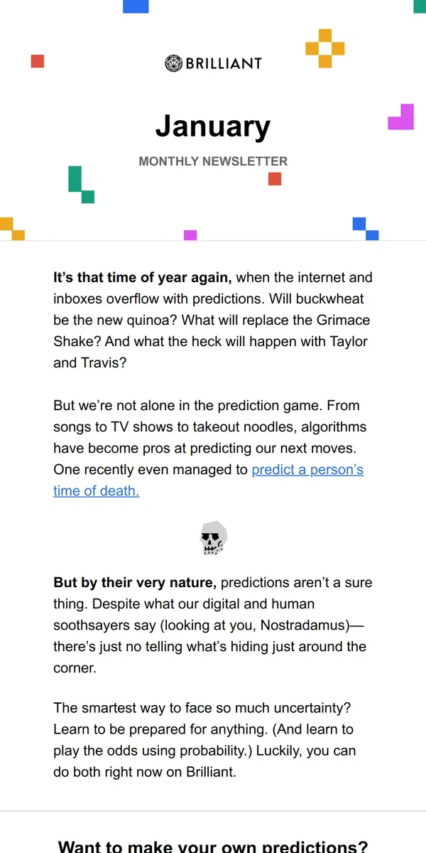 Email from Brilliant.  🎊 [Name], here's your rundown for January