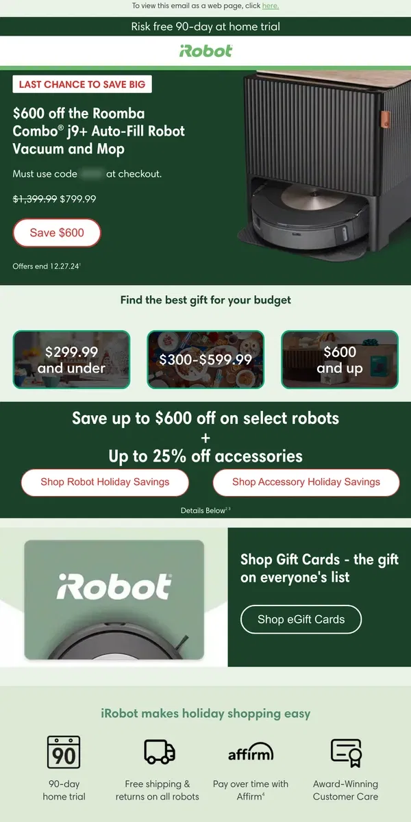 Email from iRobot. There's still time for gifting!