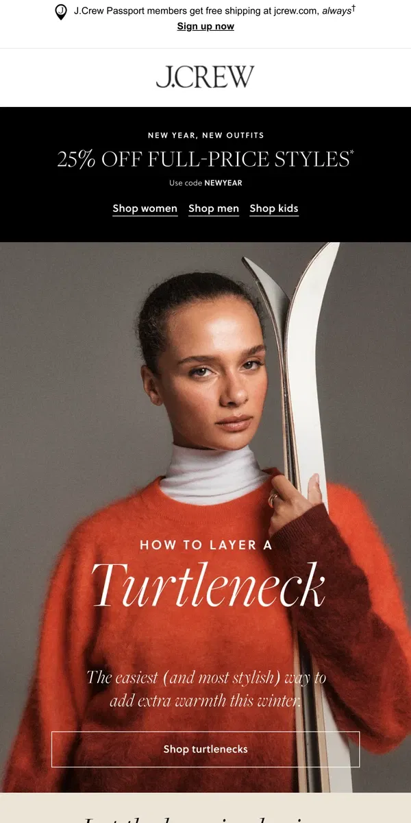 Email from J.Crew. 5 ways to layer a turtleneck