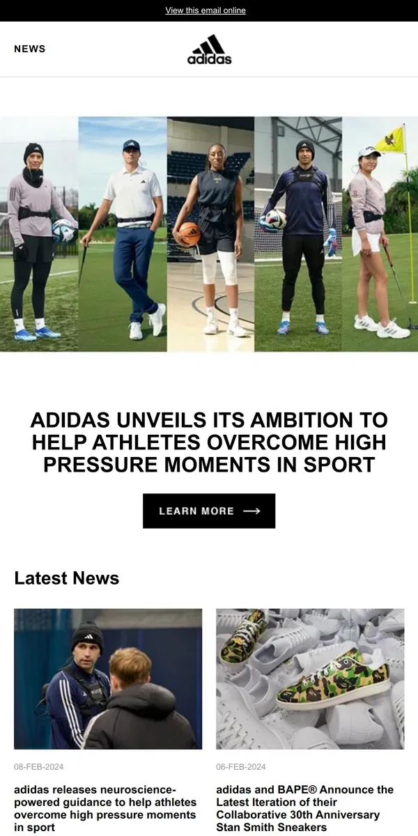 Email from Adidas. adidas Unveils Its Ambition to Help Athletes Overcome High Pressure Moments in Sport