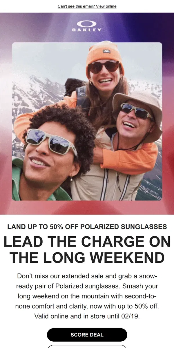 Email from Oakely. Up To 50% Off Polarized Sunglasses Is ON