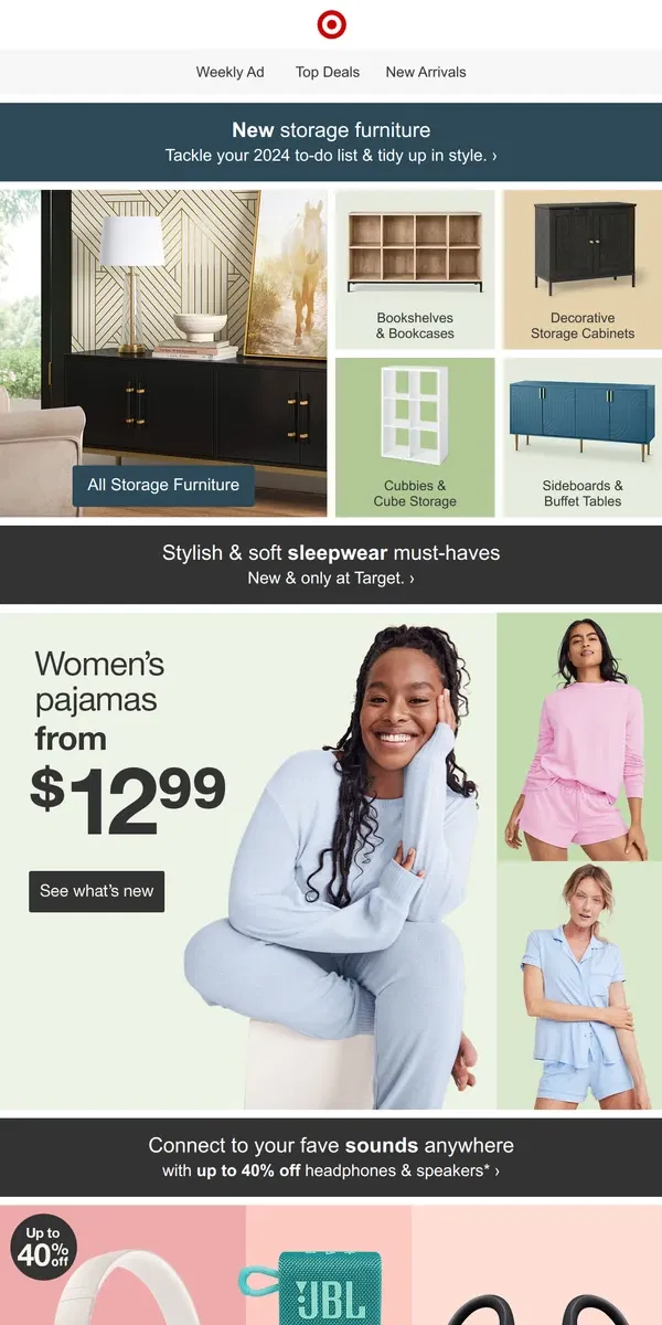 Email from Target. New storage furniture = a head start on your new year's goals ✅