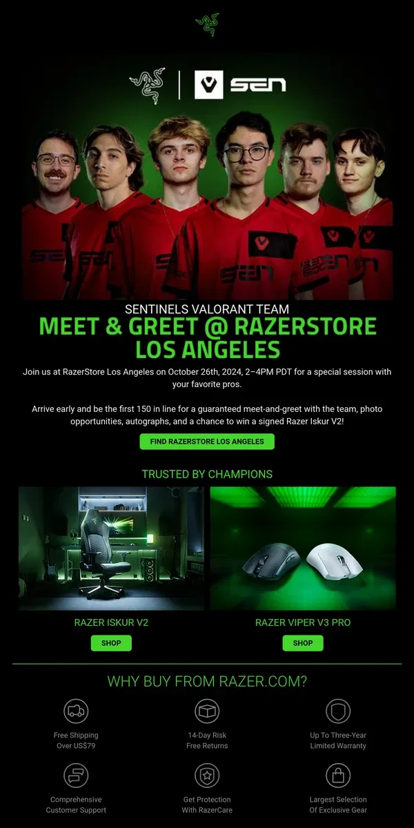 Email from Razer. Dream of Meeting the Sentinels Valorant Team?