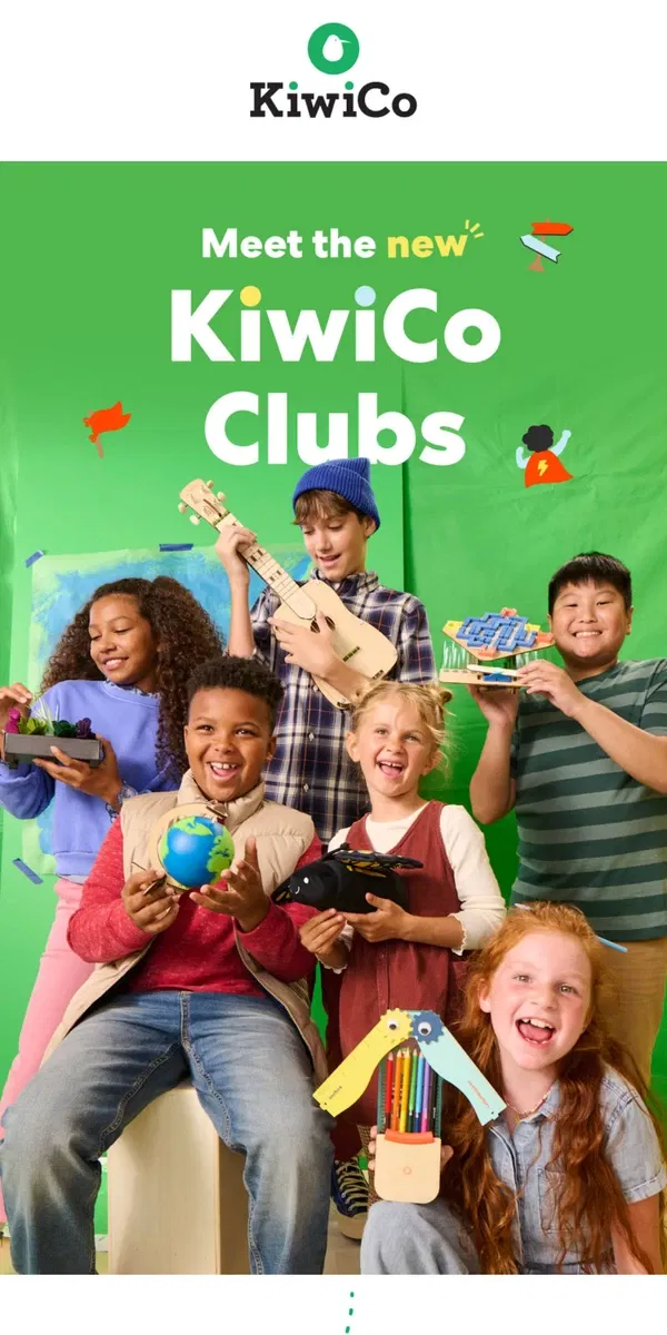 Email from KiwiCo. Introducing KiwiCo Clubs 🥳