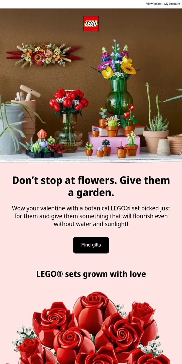 Email from Lego. Let your love blossom this Valentine’s Day 🌹