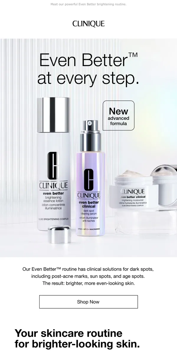 Email from Clinique. Open for your new brighter-skin routine.