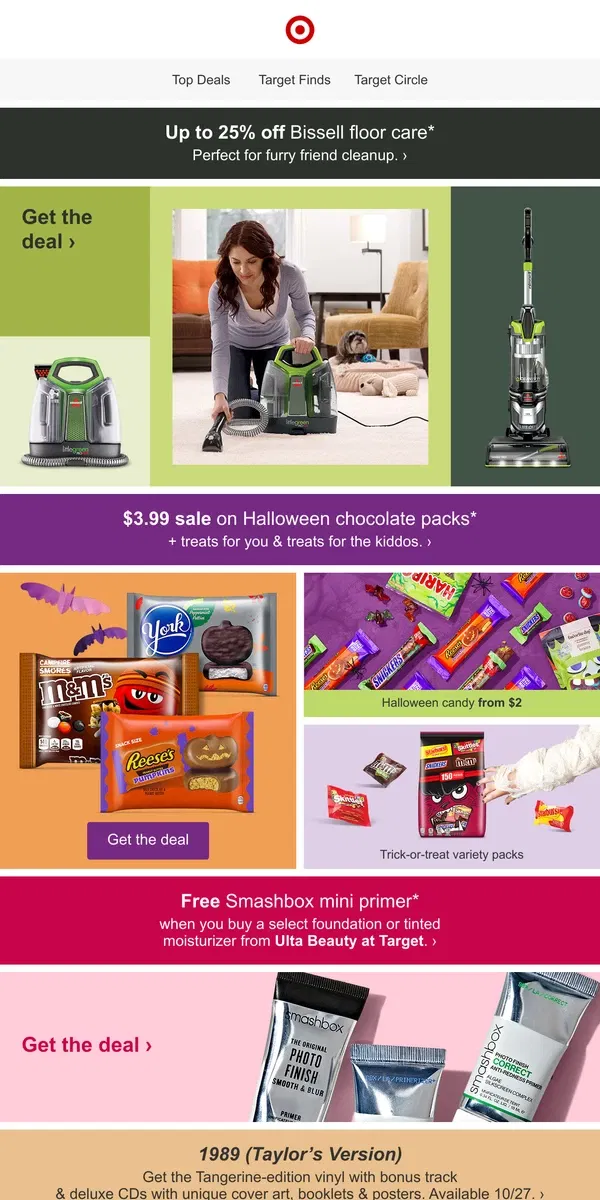 Email from Target. Save on Bissell floor care for pet cleanup.