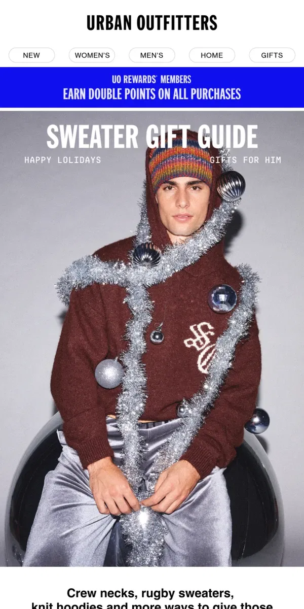 Email from Urban Outfitters. gifts for him · sweater gift guide