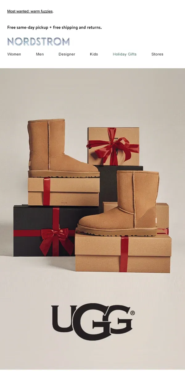 Email from Nordstrom. UGG gifts they're wishing for