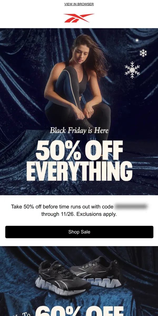 Email from Reebok. ⏳ 50% off for Black Friday ends soon