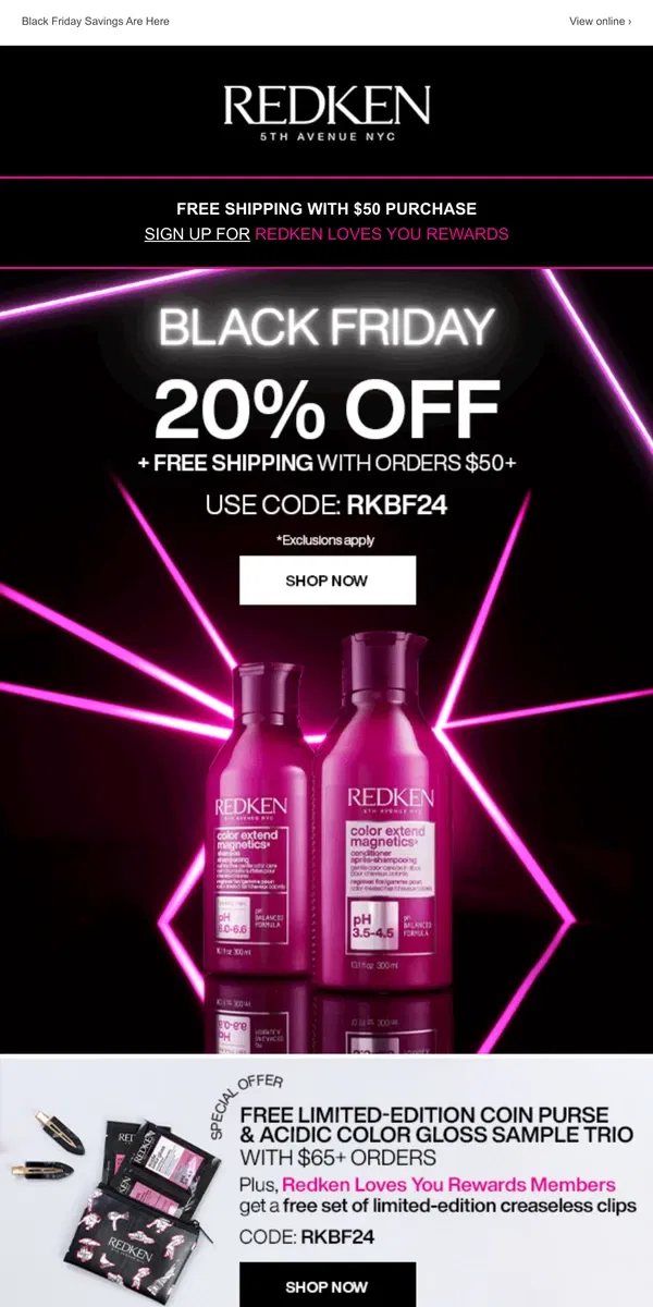 Email from Redken. Don't Miss Black Friday Deals