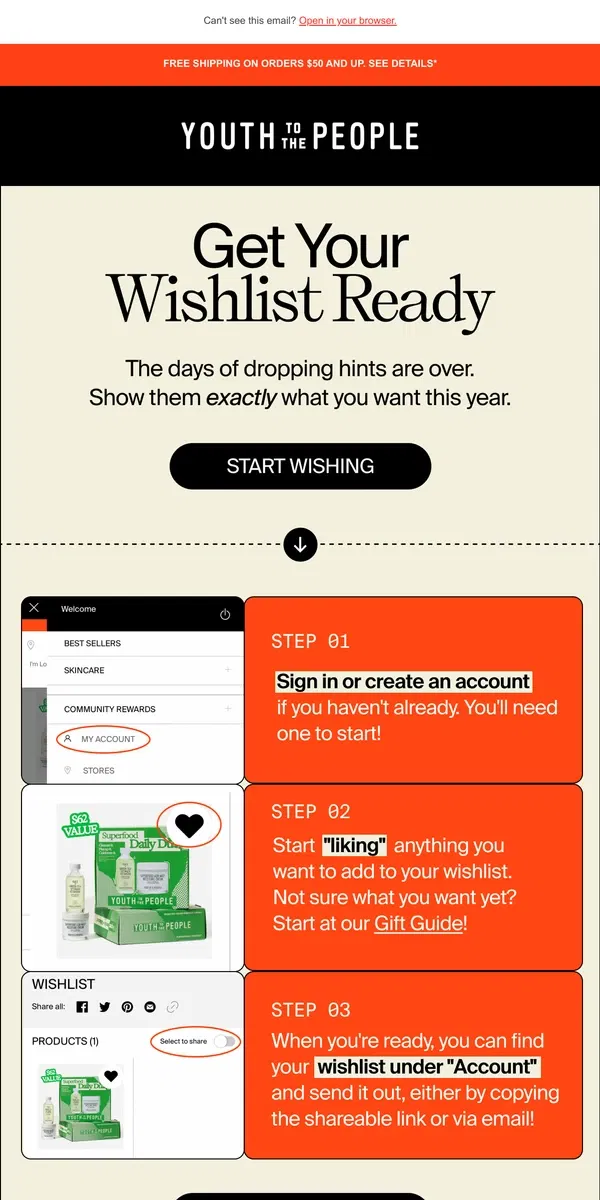 Email from Youth To The People. Create Your Wishlist In Seconds!