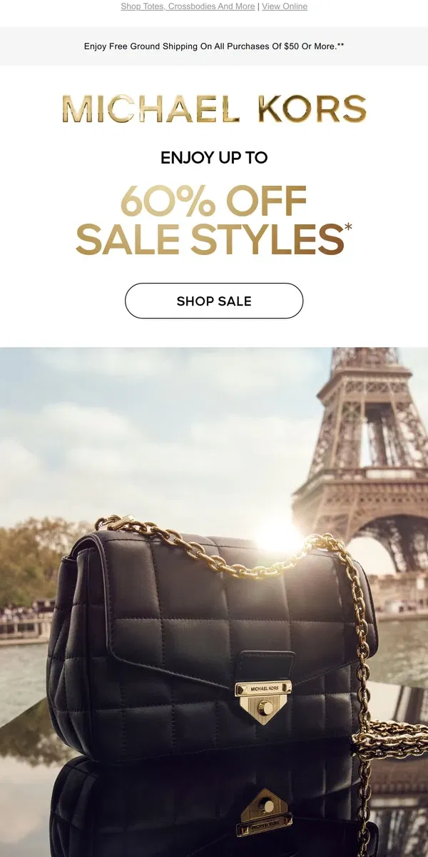 Email from Michael Kors. Up To 60% Off Classic Handbags