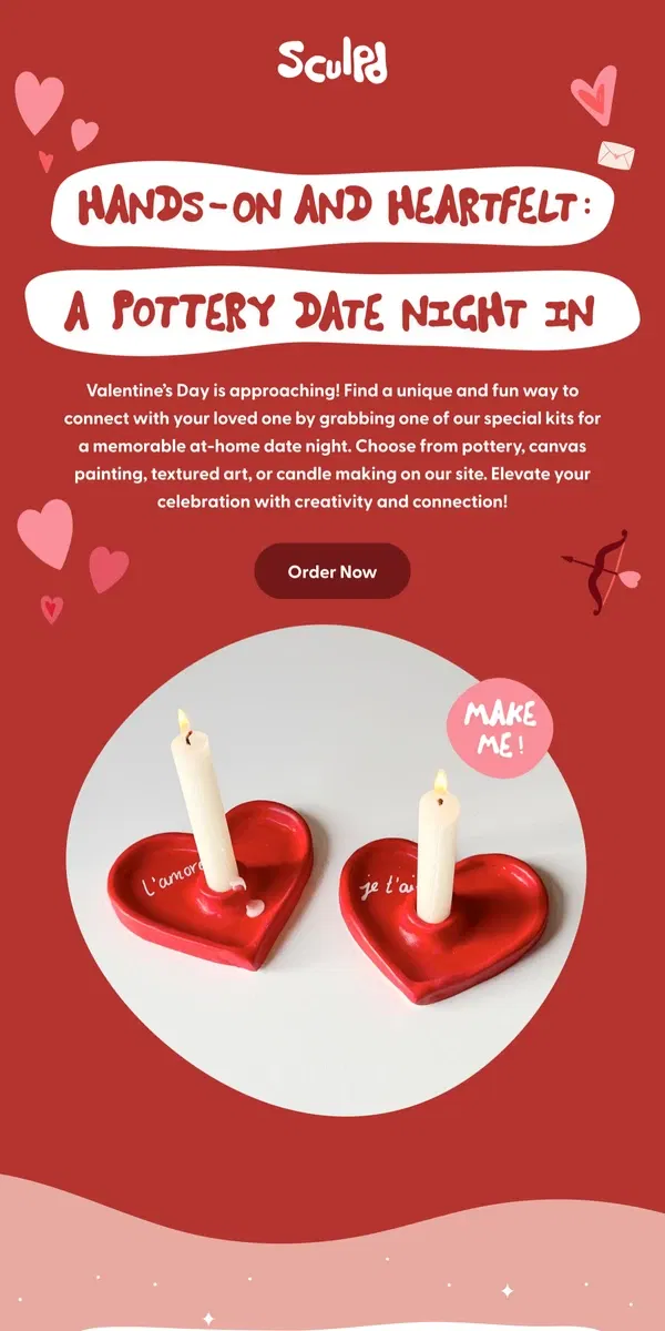 Email from Sculpd. Valentine’s Pottery Date Night - There’s Still Time!