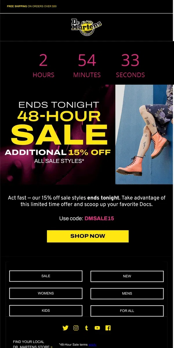 Email from Dr. Martens. ⚡️ 48-hour sale ends tonight