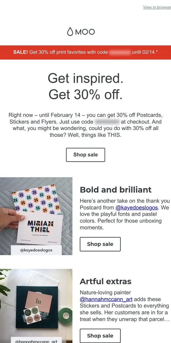 Email from MOO. 💌 Get 30% off print favorites like THESE