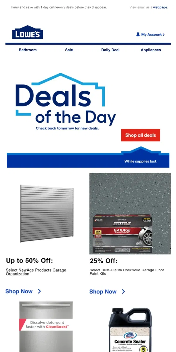 Email from Lowe's. DEALS: Ending tonight at midnight.