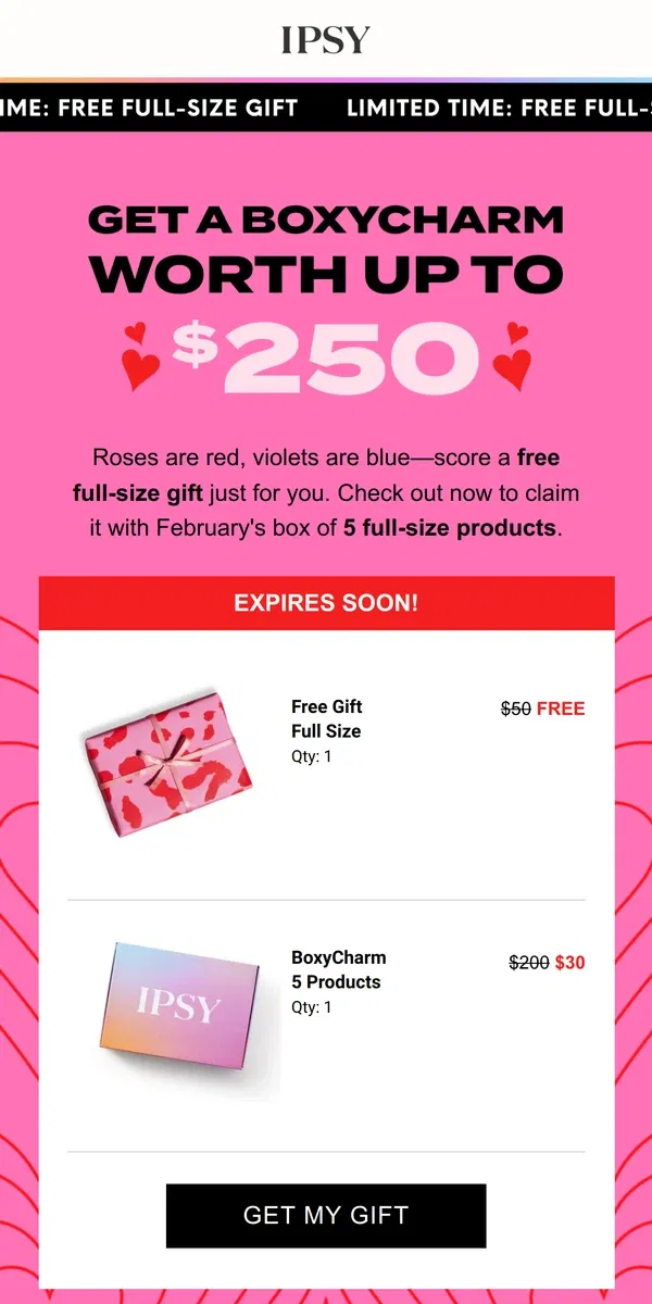 Email from BoxyCharm by IPSY. CONGRATS! IPSY sent you a free gift.