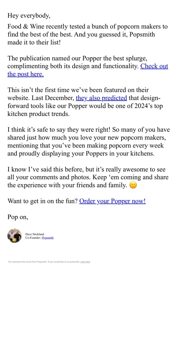 Email from Popsmith. We’re featured on Food & Wine — again!