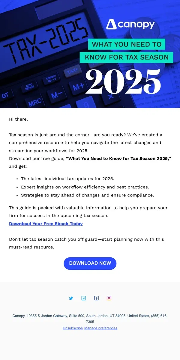 Email from Canopy. Your 2025 Tax Season Guide is Here