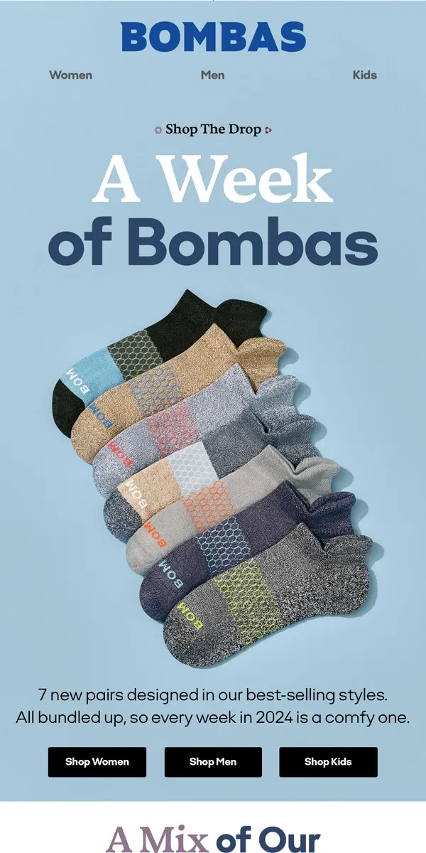 Email from Bombas. They’re Back: Week of Bombas Packs