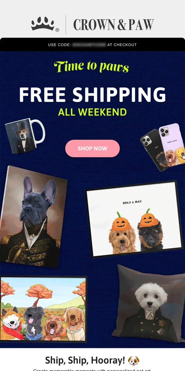 Email from Crown & Paw. FREE SHIPPING 🚚 All Weekend