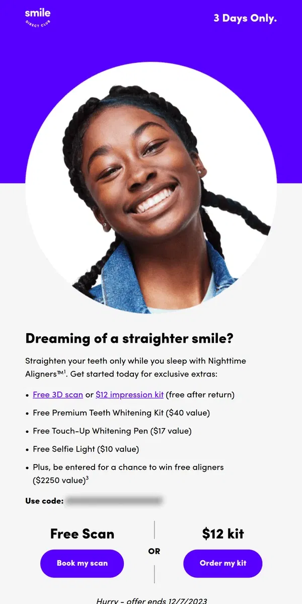 Email from SmileDirectClub. Wake up smiling with Nighttime Aligners™!