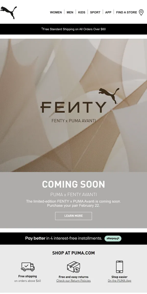 Email from Puma. FENTY x PUMA Coming Soon