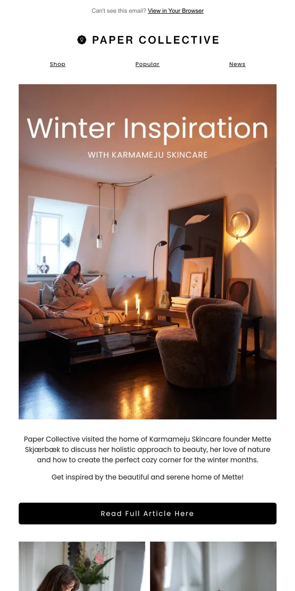 Email from Paper Collective. Winter Inspiration with Karmameju Skincare