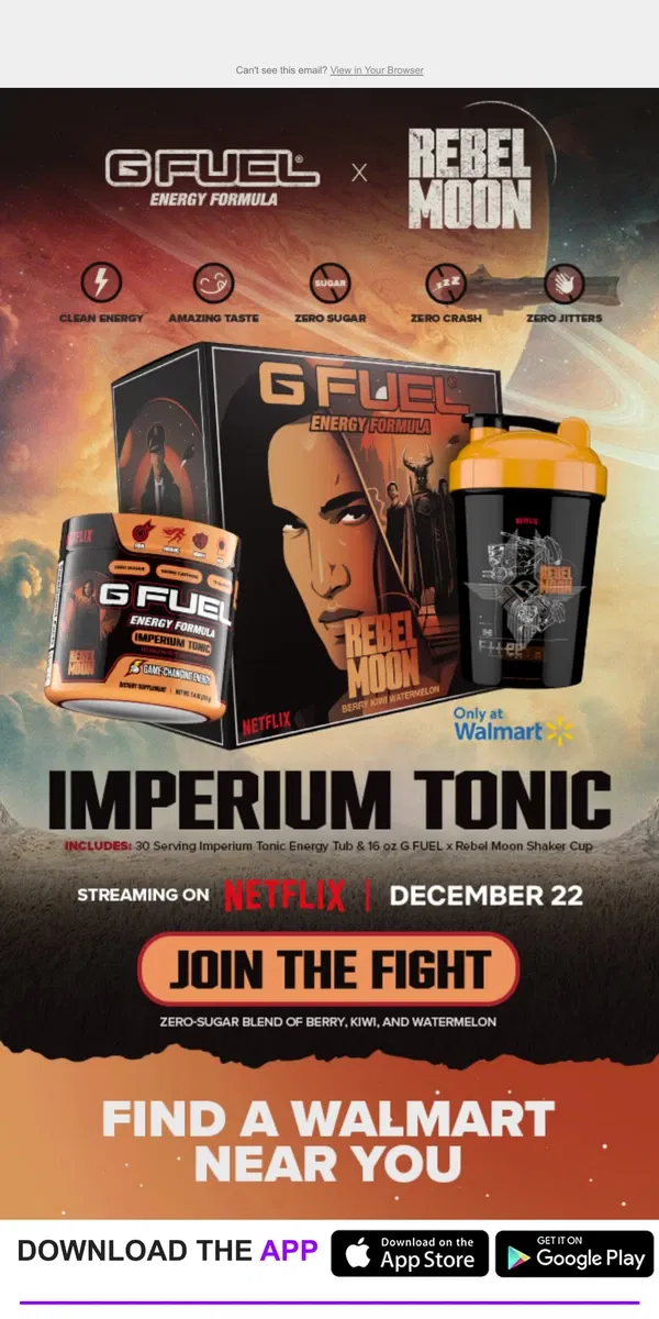 Email from G FUEL. 🔥 "Rebel Moon" Imperium Tonic is NOW AVAILABLE 🔥