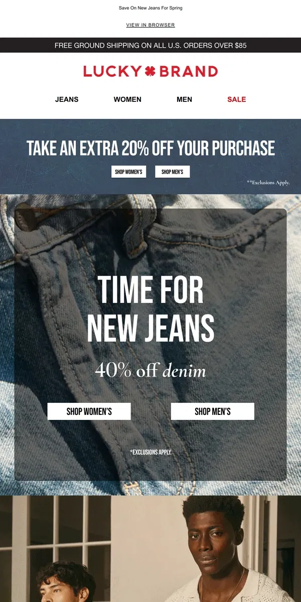 Email from Lucky Brand. You're In Luck! Denim's 40% Off + EXTRA 20% OFF