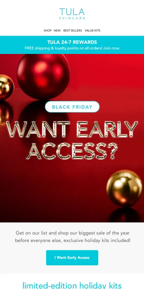 Email from TULA Skincare. Want to shop Black Friday first?