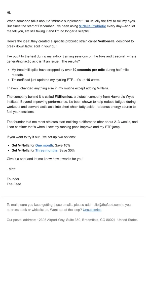 Email from The Feed. How I ran 30s faster per mile and boosted my FTP 15 Watts