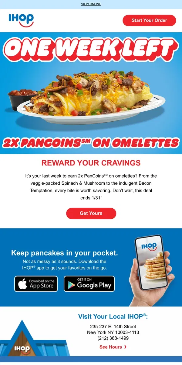 Email from IHOP. [Name], Don’t Miss Double PanCoins℠ 🍳