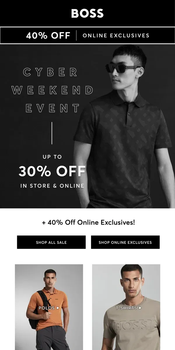 Email from HUGO BOSS. 40% Off Online Exclusives!