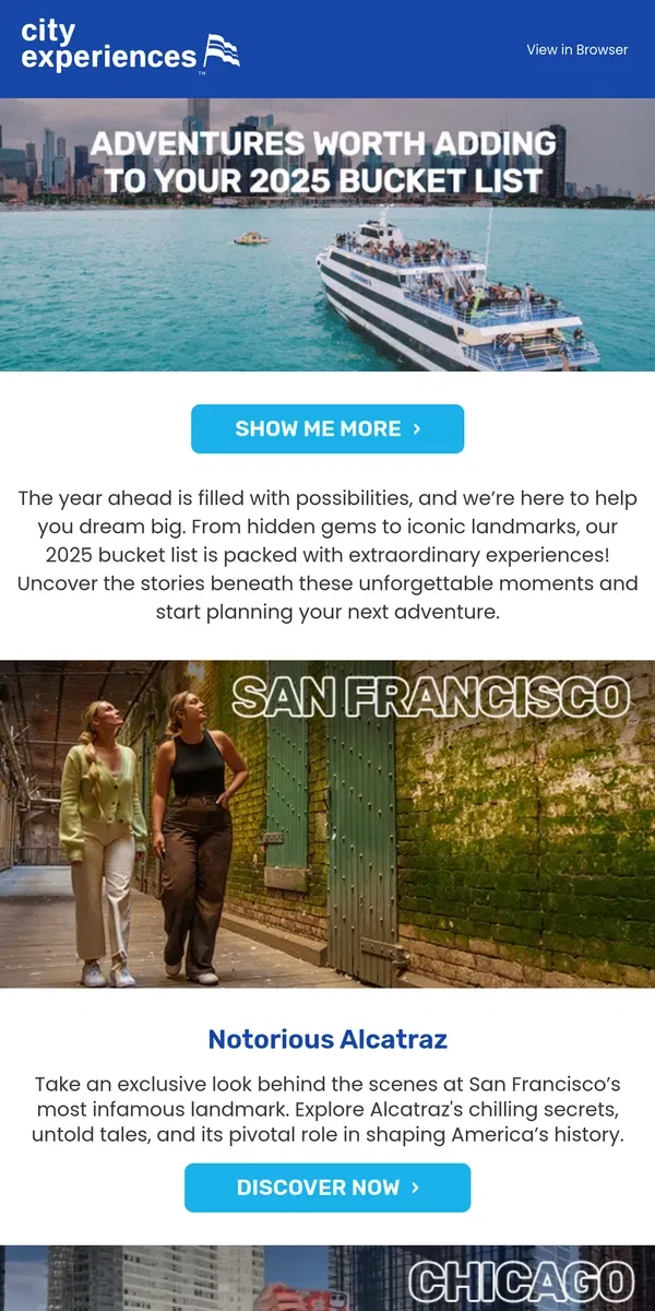 Email from City Experiences. Let’s Build Your 2025 Bucket List! 🌍 ✔️