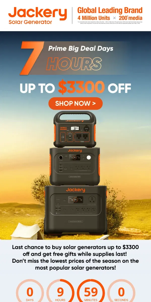 Email from Jackery. 😆Only 7 Hours Left to Save Up to $3300 on the Best Solar Generators!