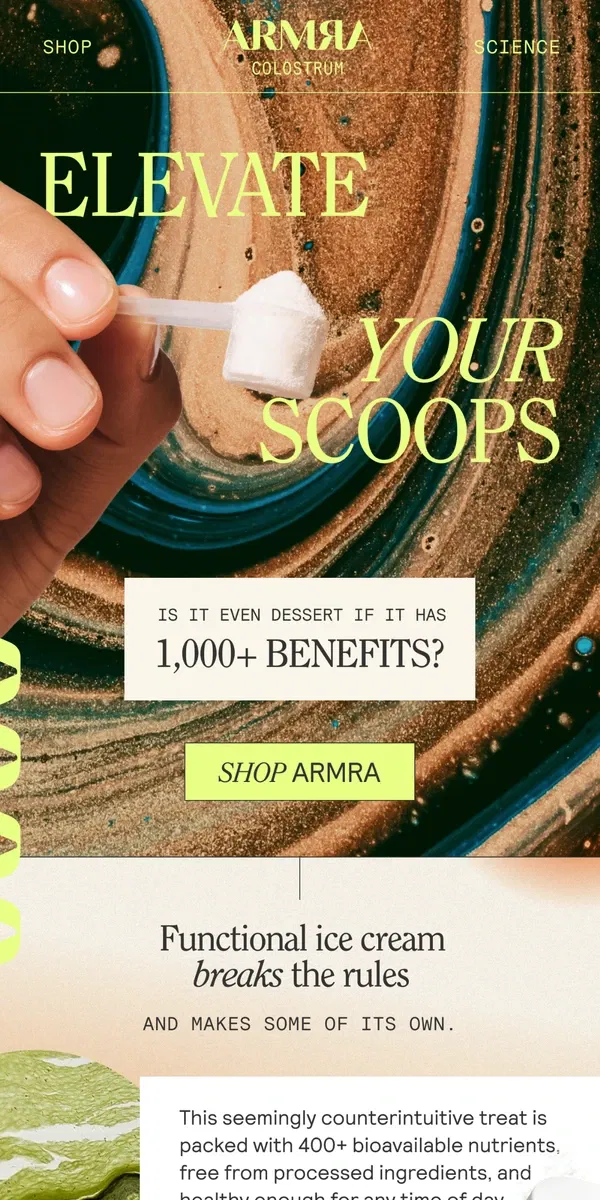 Email from ARMRA Colostrum. Experience The Evolution Of Dessert