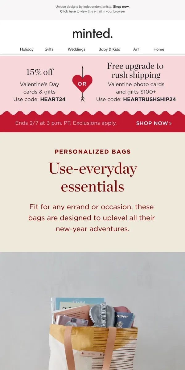 Email from Minted. These V-Day gifts have their name all over them.