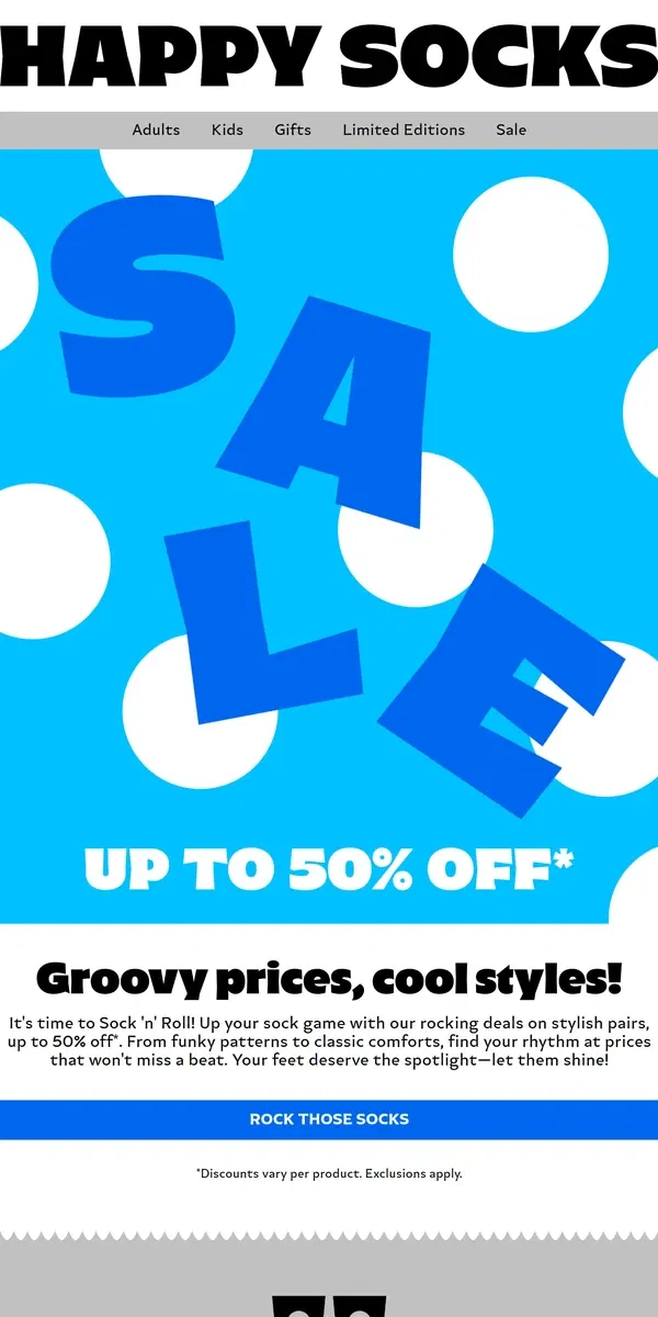 Email from Happy Socks. SALE! Let's Save on Socks!