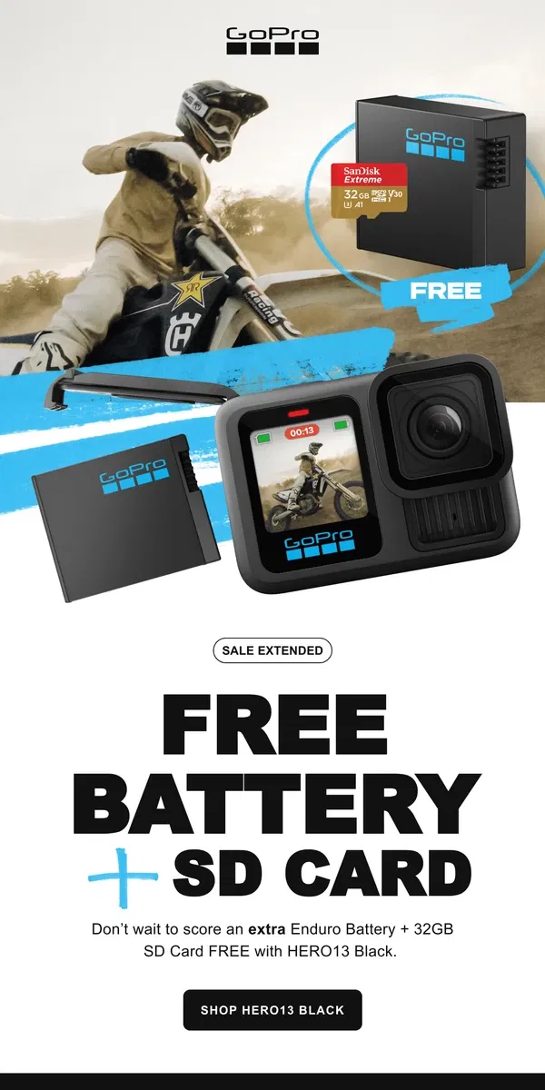 Email from GoPro. SALE EXTENDED: Don’t Miss Your Chance to Score Free Gifts‼️