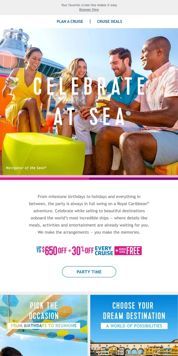 Email from Royal Caribbean. Special moments deserve special celebrations