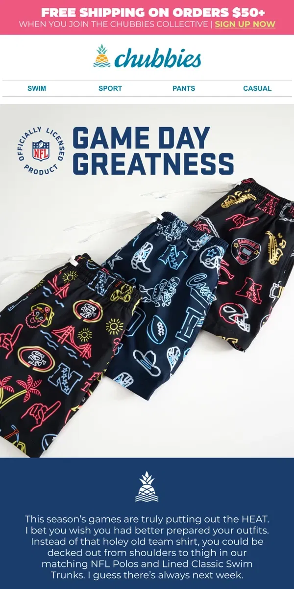 Email from Chubbies Shorts. Are you ready for some footballlllll? 🏈