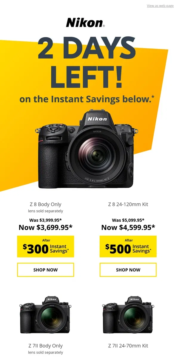 Email from Nikon. 2 Days Left to Save