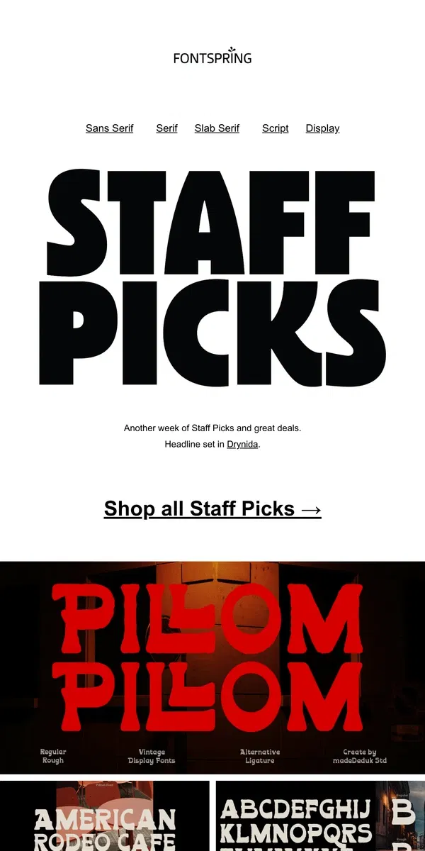 Email from Fontspring. Staff Picks | Fontface