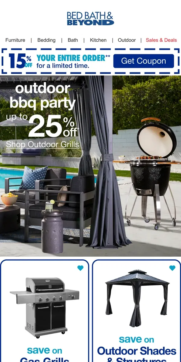 Email from Bed Bath & Beyond. Weather's Warming Up --Time for a BBQ 🌞😎